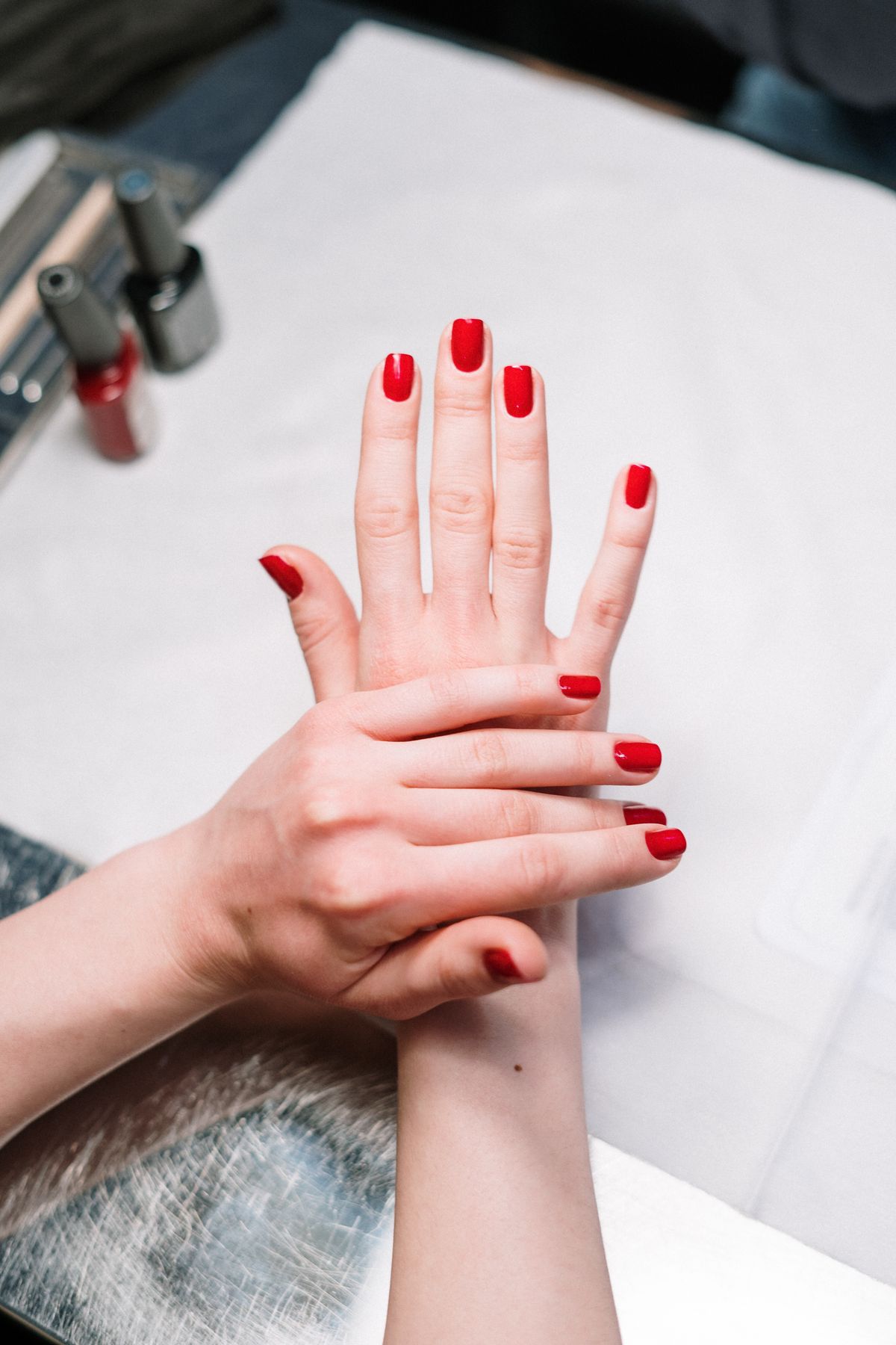 Finished red gel manicure at Billion Nails Miami